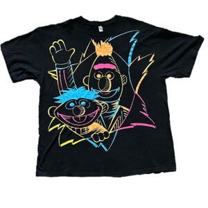 Bert and Ernie Fluorescent Neon BLK 2008 TEE Men's Size L Sesame Street XXL